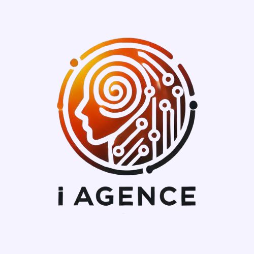 Logo moderne orange d'iAgence, spécialisée en intelligence artificielle et solutions numériques.